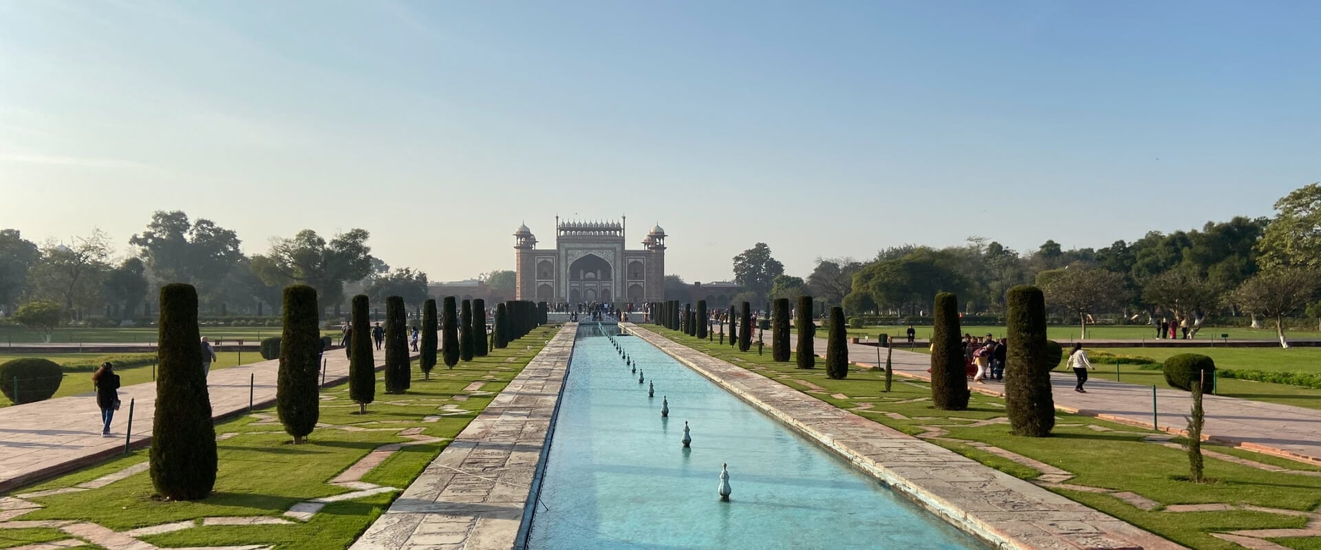 The Taj Mahal in India, a magnificent white marble mausoleum, stands as a symbol of love and architectural brilliance.